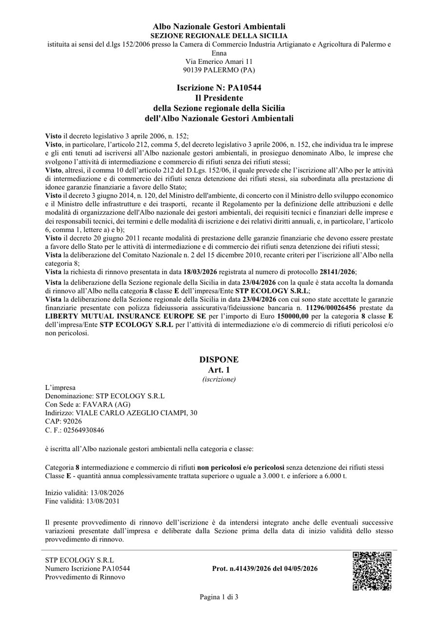 Copertina Albo Gestori Ambientali — intermediazione e commercio