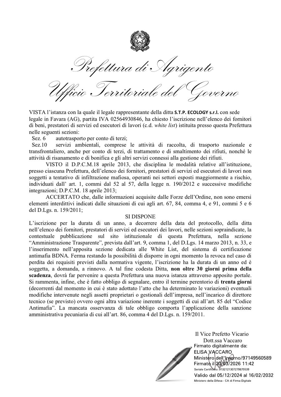 Copertina White list della Prefettura di Agrigento